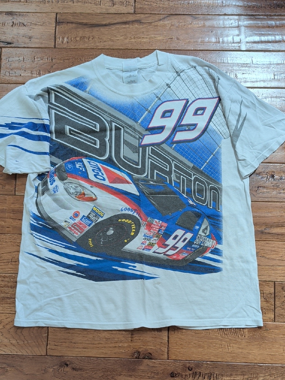 Jeff Burton 99 Citgo Nascar Roush Racing White & Blue Racing Graphic Tee Vtg